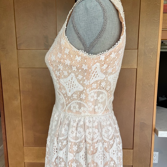 Vintage VICTOR COSTA Cream Lace Sleeveless Long Dress, Size S/M - Picture 3 of 15